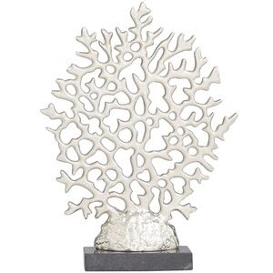Deco 79 Aluminum Metal Coral Decorative Sculpture With Marble Base Silver